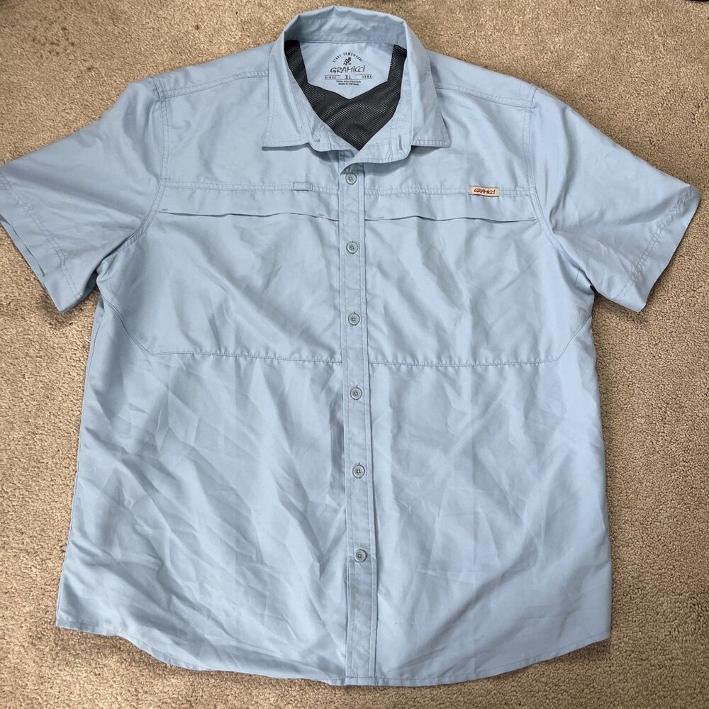 Gramicci Fishing Shirt Mens XL Blue Vented Button Front Lightweight Outdoors UPF